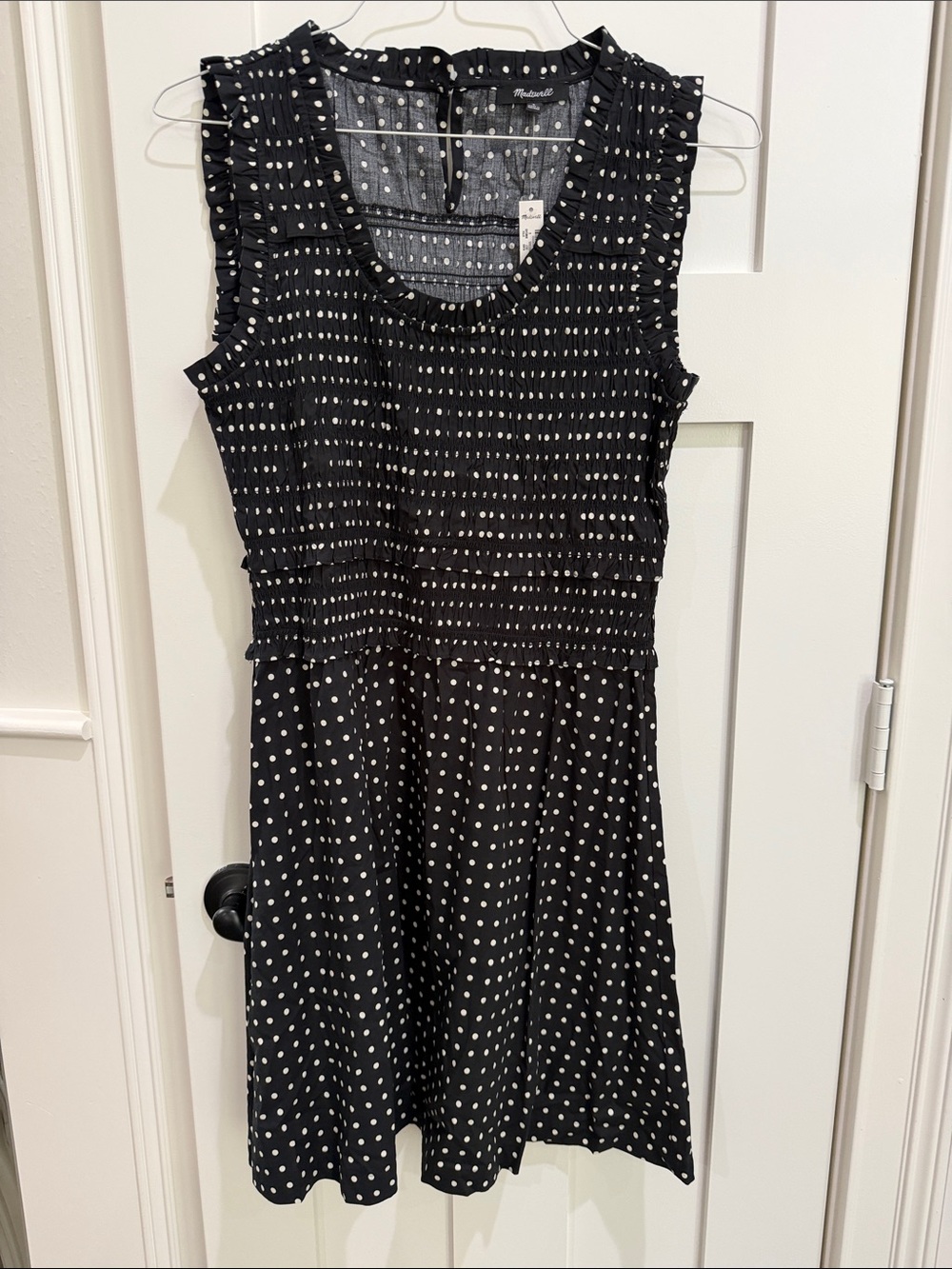NWT Madewell Black Dress with White Polka Dots